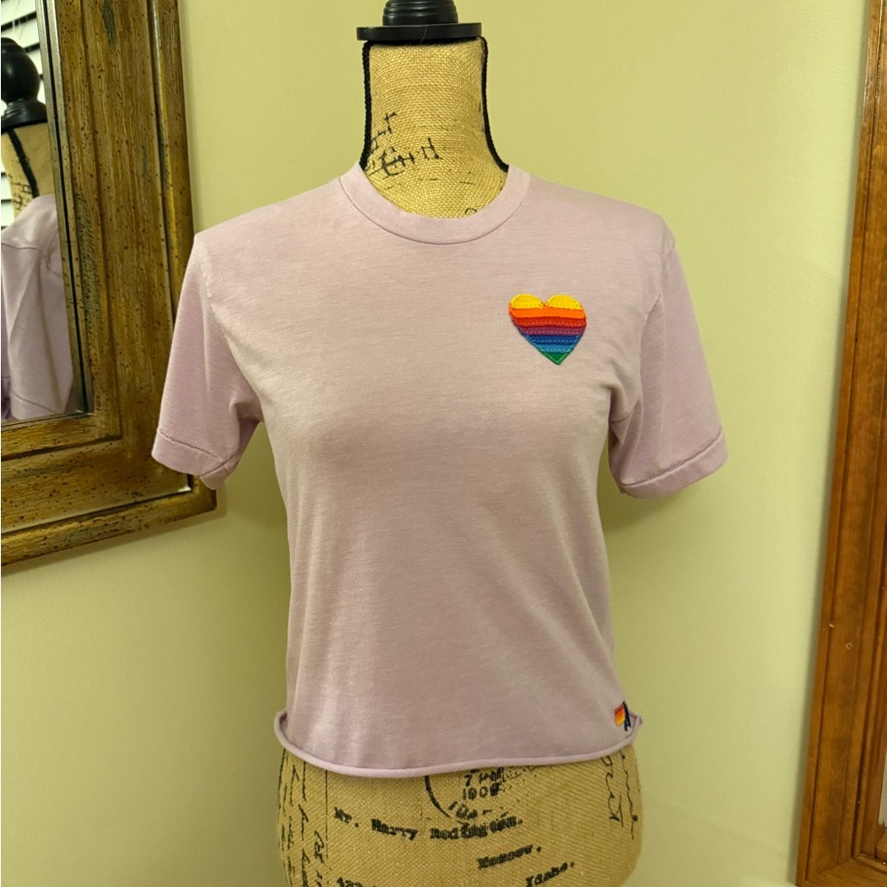 Aviator Nation Pastel Tee with Rainbow Heart